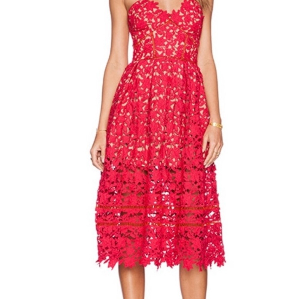 Self-Portrait Azalea Red Lace Dress